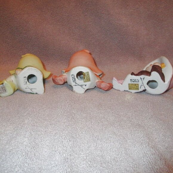 Vtg Homco Mushroom Pixie Elves Porcelain Garden Elf Figurines Set Of 3 MCM - Picture 7 of 8
